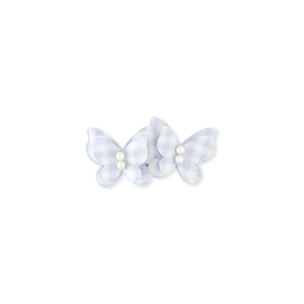 Double Butterfly Clip // Misty Blue Check