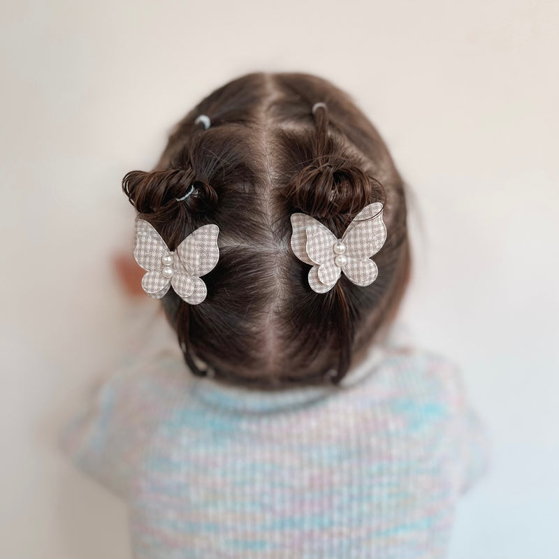 Butterfly Clip Pigtail // Tiny Gingham - Ash