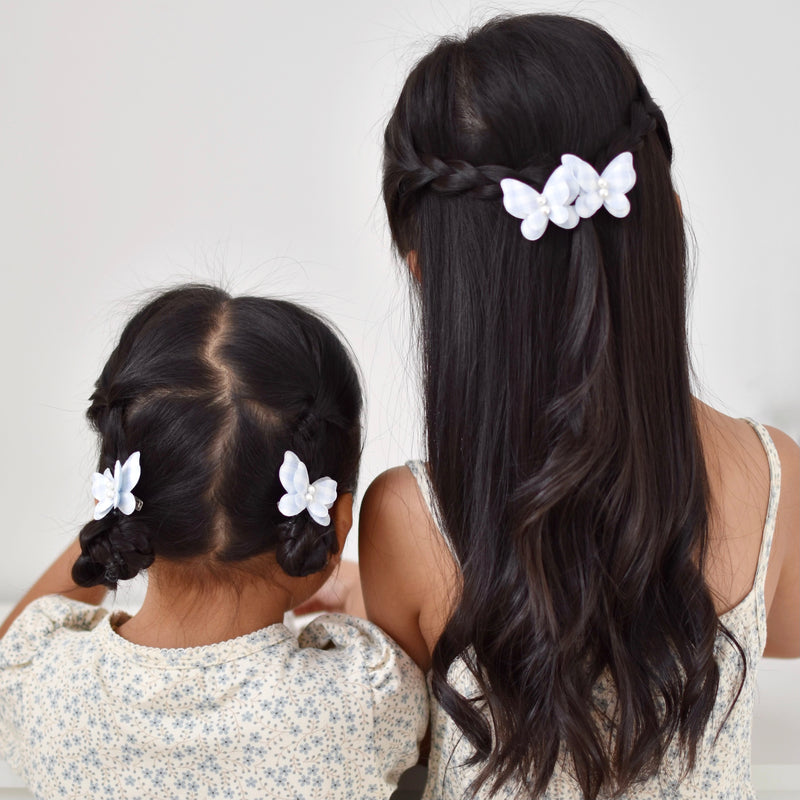 Butterfly Clip Pigtail // Misty Blue Check